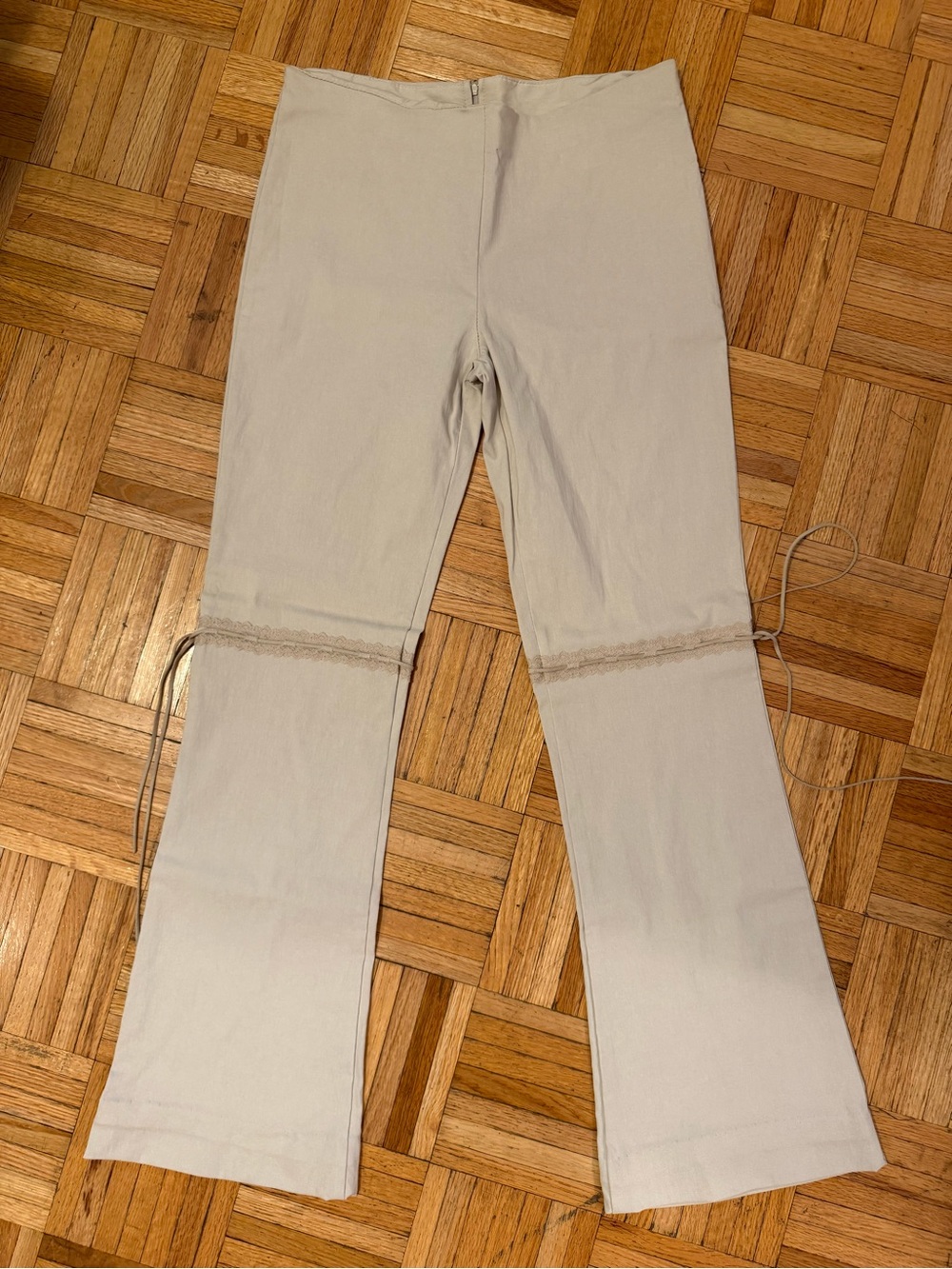 Y2K Janette Cream Lace-Trim Flare Pants